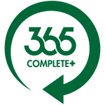 Green circular arrow encircling the text "365 COMPLETE+" suggesting a full cycle or continuous service.